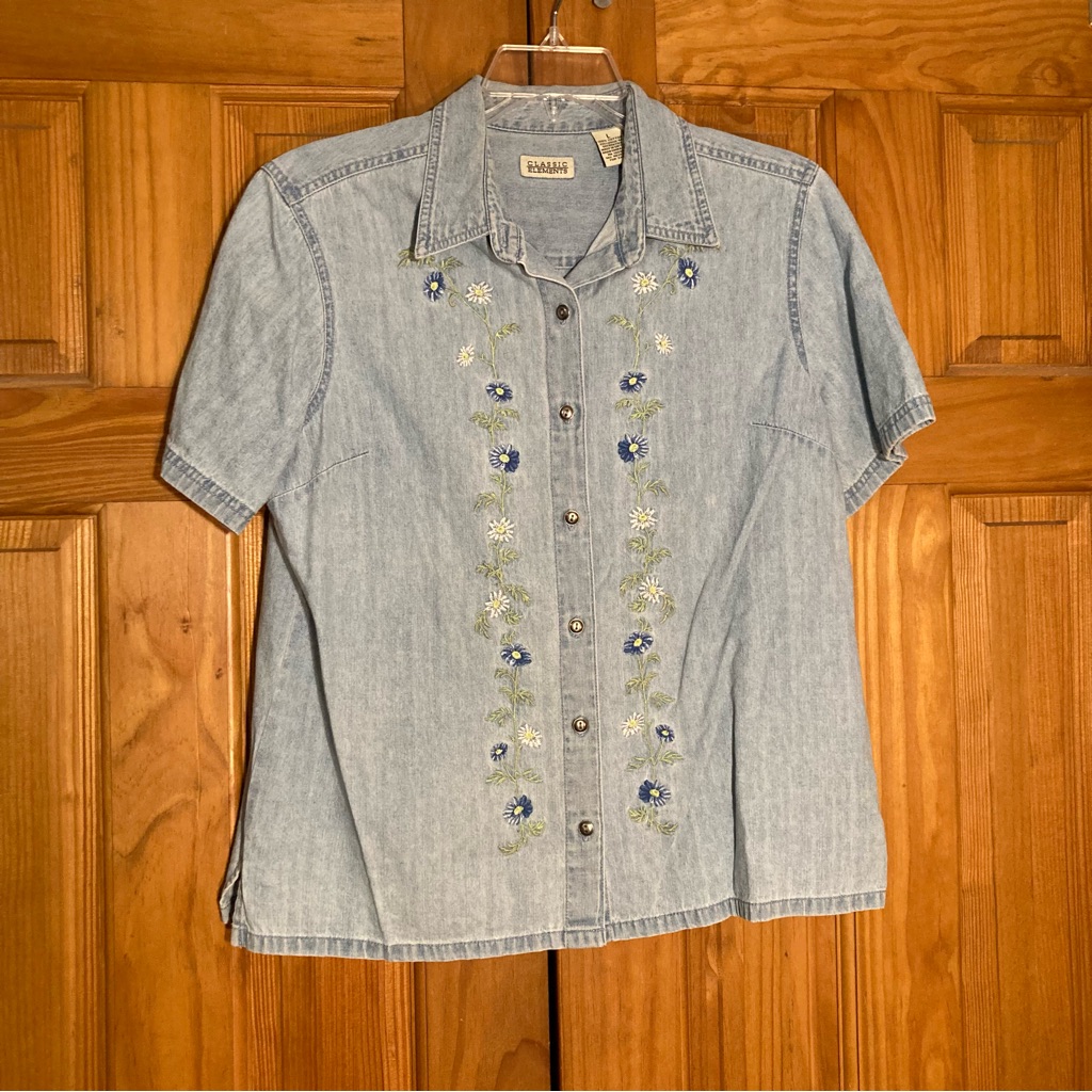 Nwot Vintage Classic Elements Denim Top Blouse Size L